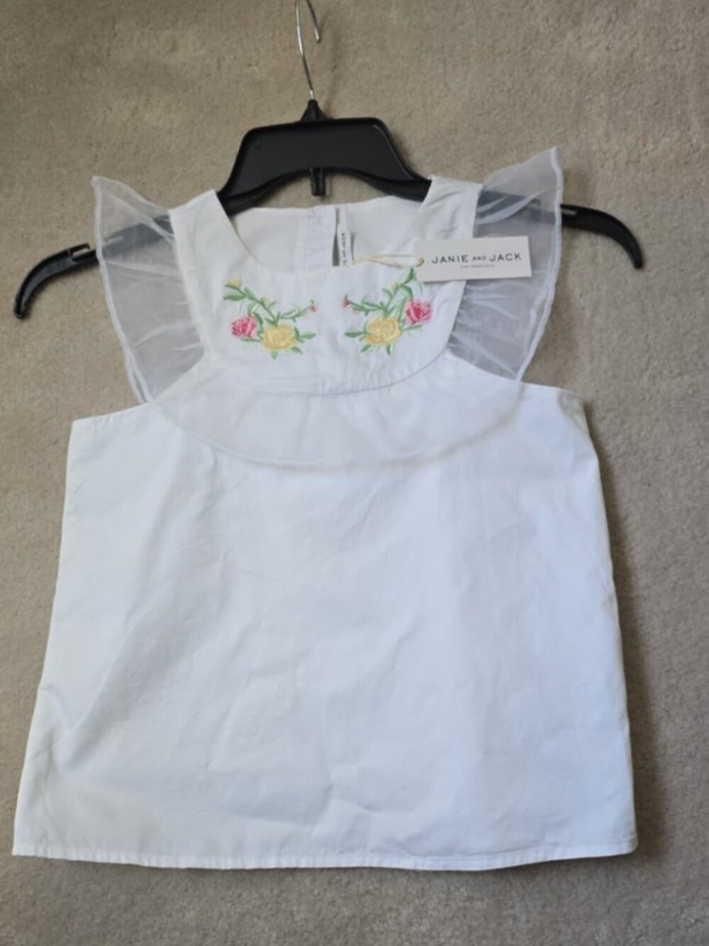🌸🤍 Janie and Jack Girl's Embroidered Organza Ruffle Top –  (NEW) 🤍🌸